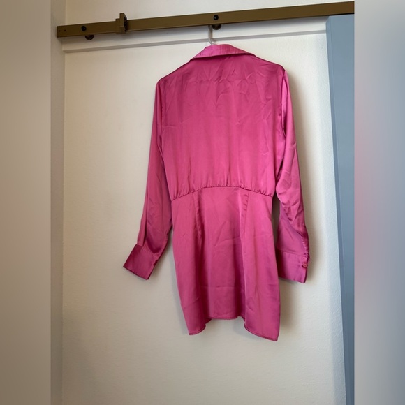Zara Satin-Like Pink Long Sleeve Mini Dress - Picture 10 of 10